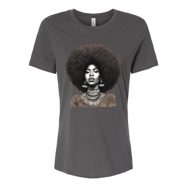 Black t-shirt featuring an illustration of a beautiful woman with an afro, celebrating confidence and natural beauty- inspirational tees